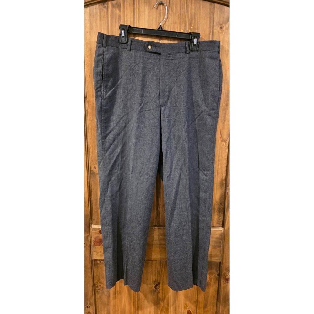 Lands' End Dress Pants Mens 37 Gray Worsted Wool Straight Leg Formal Outdoor USA